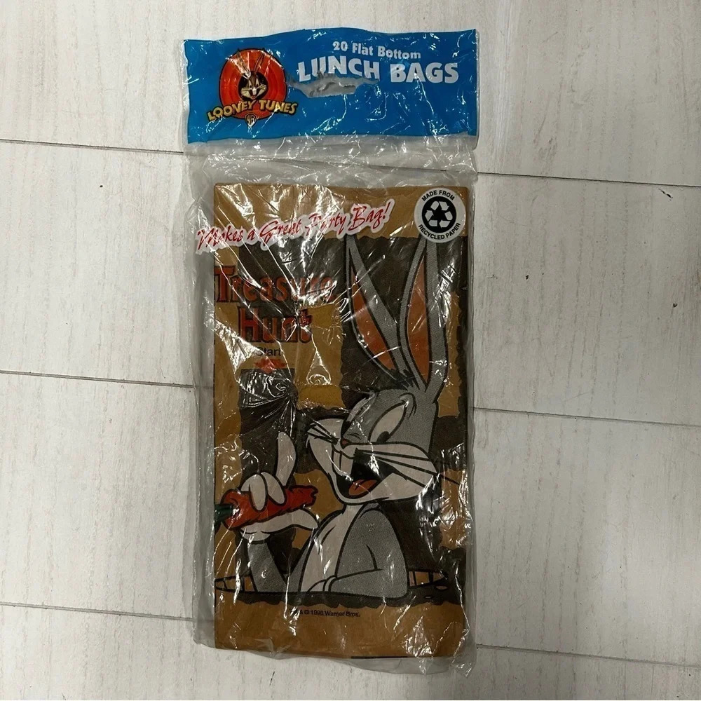 NWT Vintage Looney‎ Tunes Bugs Bunny Lunch Bags 1998 Brown Paper Treasure Hunt